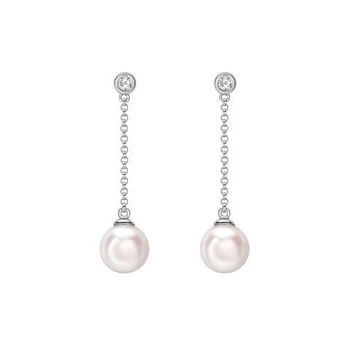Akoya pearl & diamond chain drop earrings in 18ct white gold, 1652
