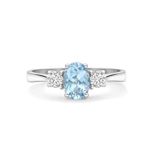 Oval aquamarine & diamond claw set trilogy ring in 18ct white gold, 1763