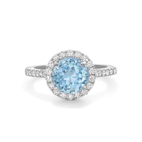 Aquamarine & diamond claw set cluster ring in 18ct white gold, 2055