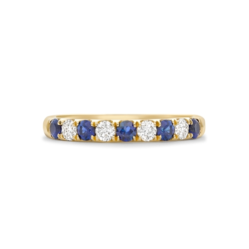 Sapphire & diamond claw set half eternity ring in 18ct yellow gold, 2021