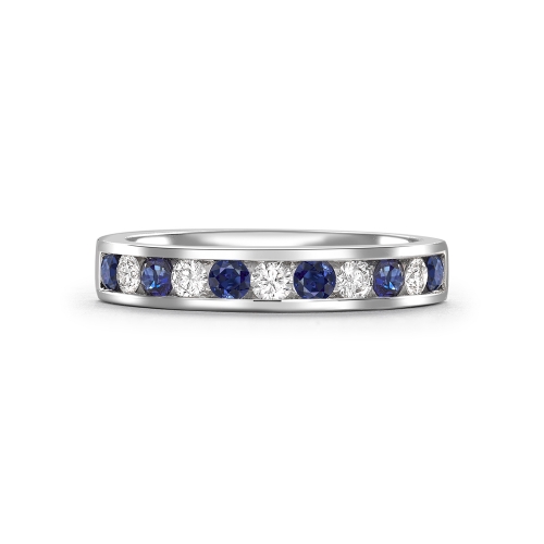 Sapphire & diamond channel set half eternity ring in platinum, 5362