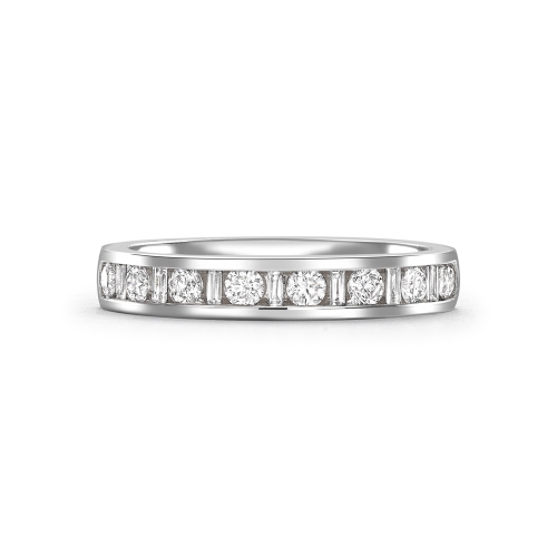 Brilliant & baguette diamond channel set platinum half eternity ring, 250