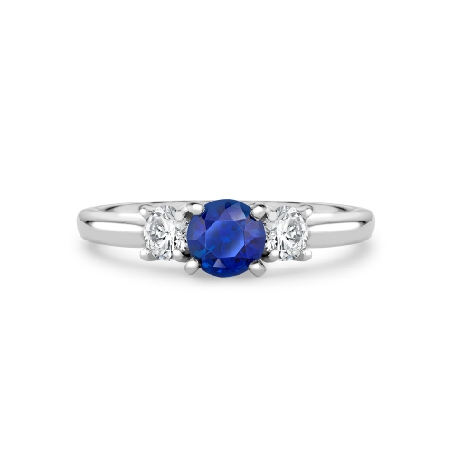Sapphire & diamond four claw set trilogy ring in platinum, 2741