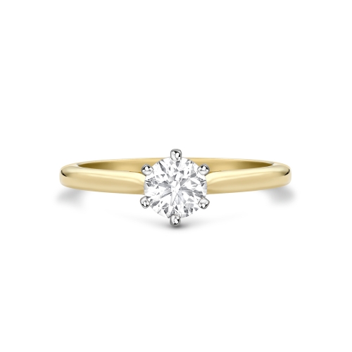 Brilliant cut diamond six claw solitaire ring in 18ct yellow gold, 3049