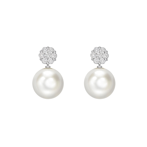 South Sea pearl & diamond cluster earrings in 18ct white gold, 461
