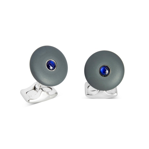Deakin & Francis "The Brights" Grey Round Cufflinks with Sapphires, DF145,  [product_GENDER]