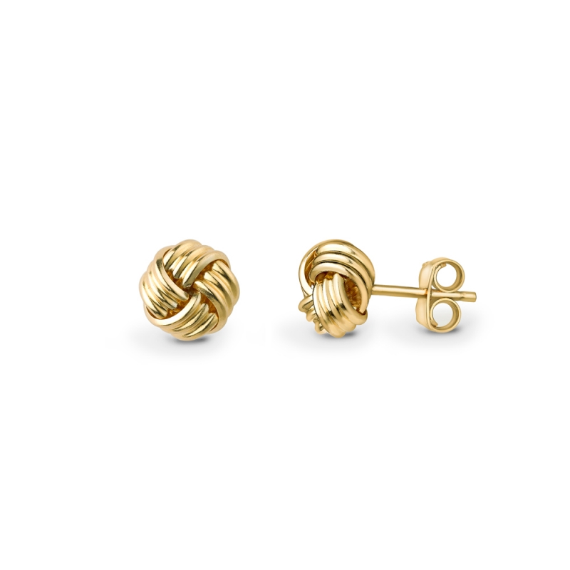 9ct yellow gold four strand knot stud earrings, 1035