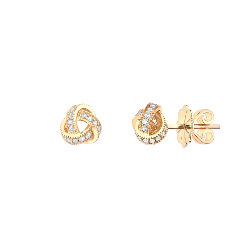 Brilliant cut diamond set knot earrings in 18ct yellow gold, 1137