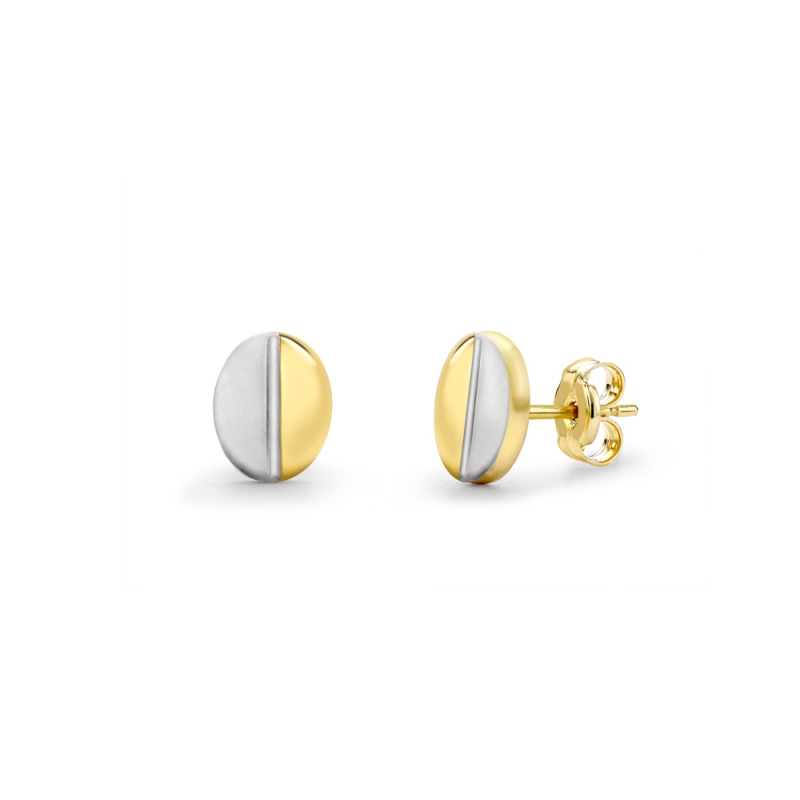 9ct yellow & white gold polished & satin oval stud earrings, 1223