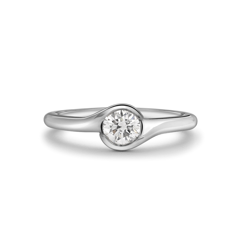 Brilliant cut diamond semi-rubover set solitaire ring in platinum, 1343
