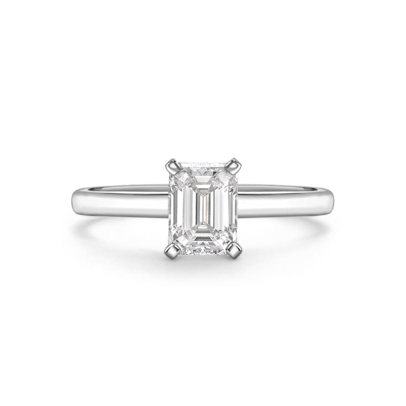 Emerald cut diamond claw set solitaire ring in platinum, 1327