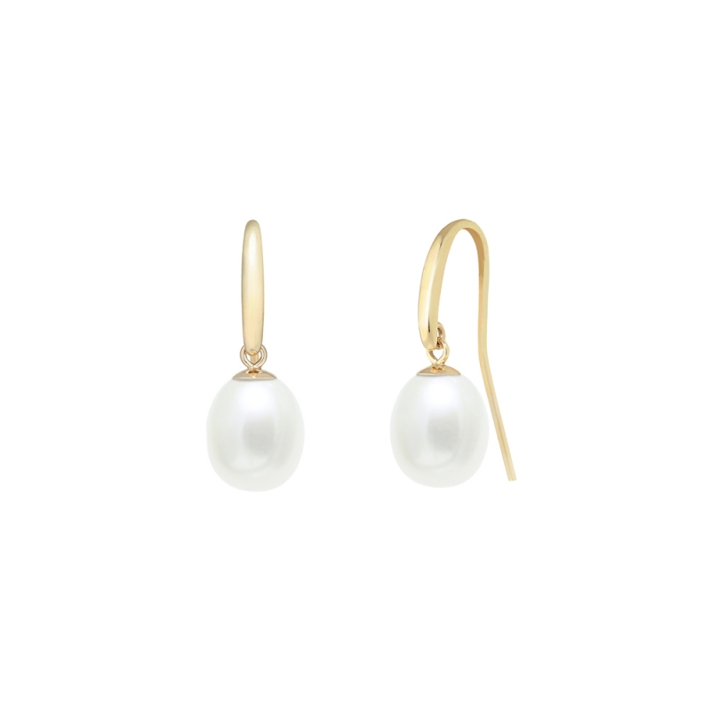 Freshwater cultured pearl drop earrings in 9ct yellow gold, 1510