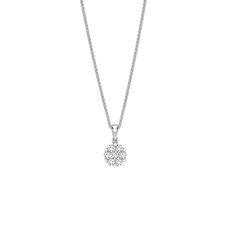 Brilliant cut diamond cluster pendant in 18ct white gold, 2009