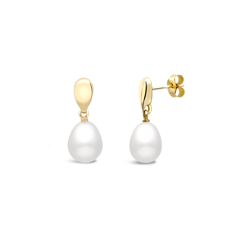 Freshwater cultured pearl teardrop earrings in 9ct yellow gold, 2019