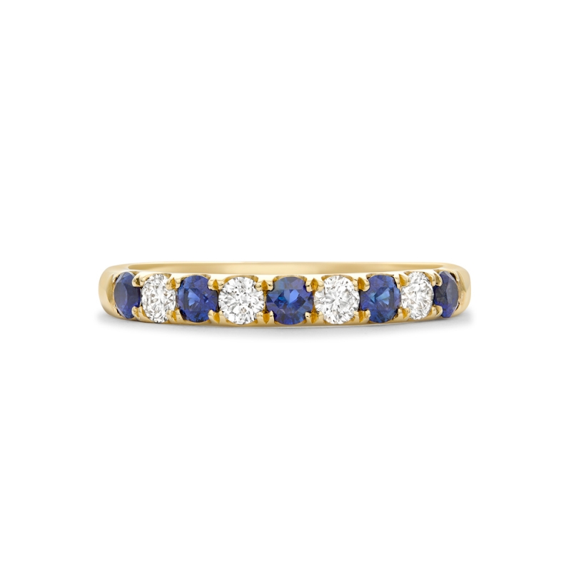 Sapphire & diamond claw set half eternity ring in 18ct yellow gold, 2021