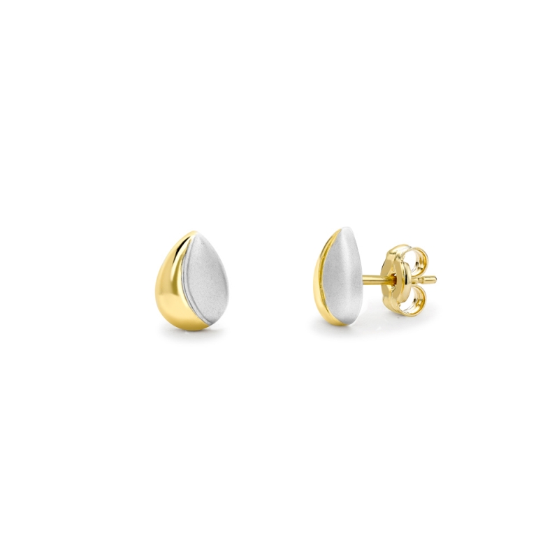 9ct yellow & white gold polished & satin pear stud earrings, 2113