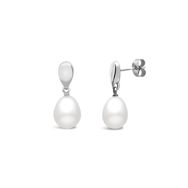 Freshwater cultured pearl teardrop earrings in 9ct white gold, 2298