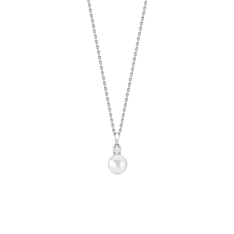 Akoya cultured pearl & claw set diamond pendant in 9ct white gold, 2312