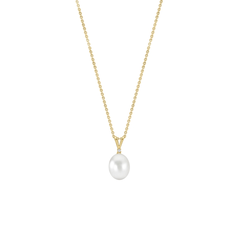Freshwater cultured pearl & diamond pendant in 9ct yellow gold, 2300