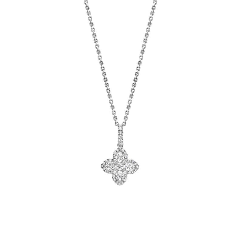 Brilliant cut diamond flower petal pendant in 18ct white gold, 2440