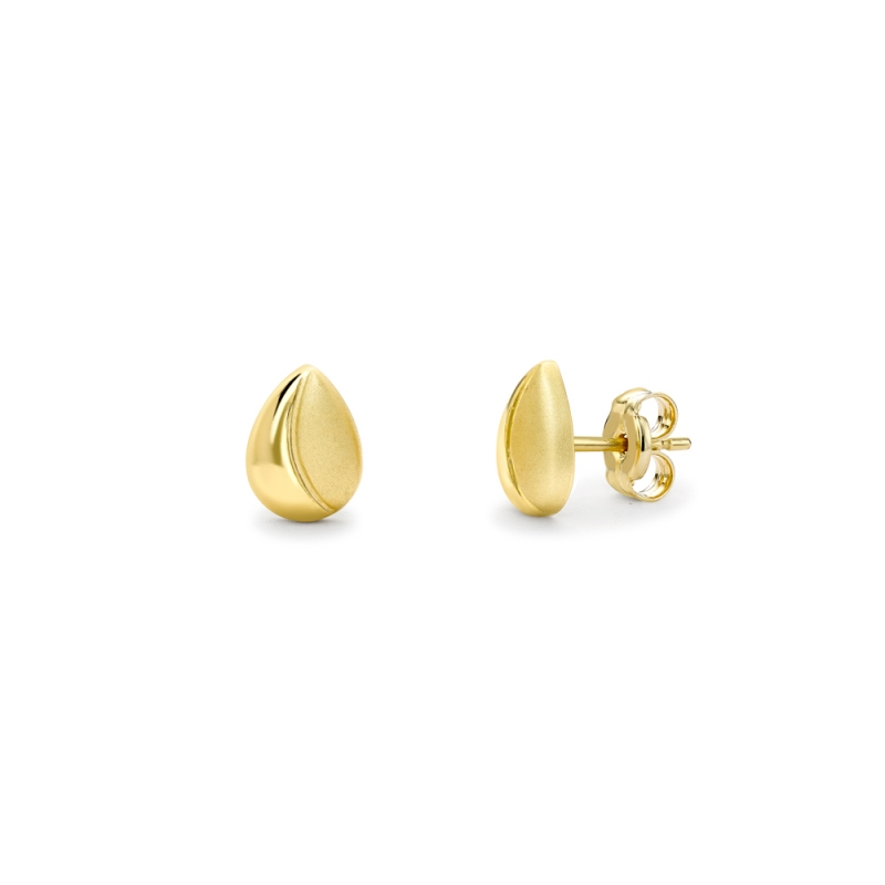9ct yellow gold polished & satin pear stud earrings, 2528