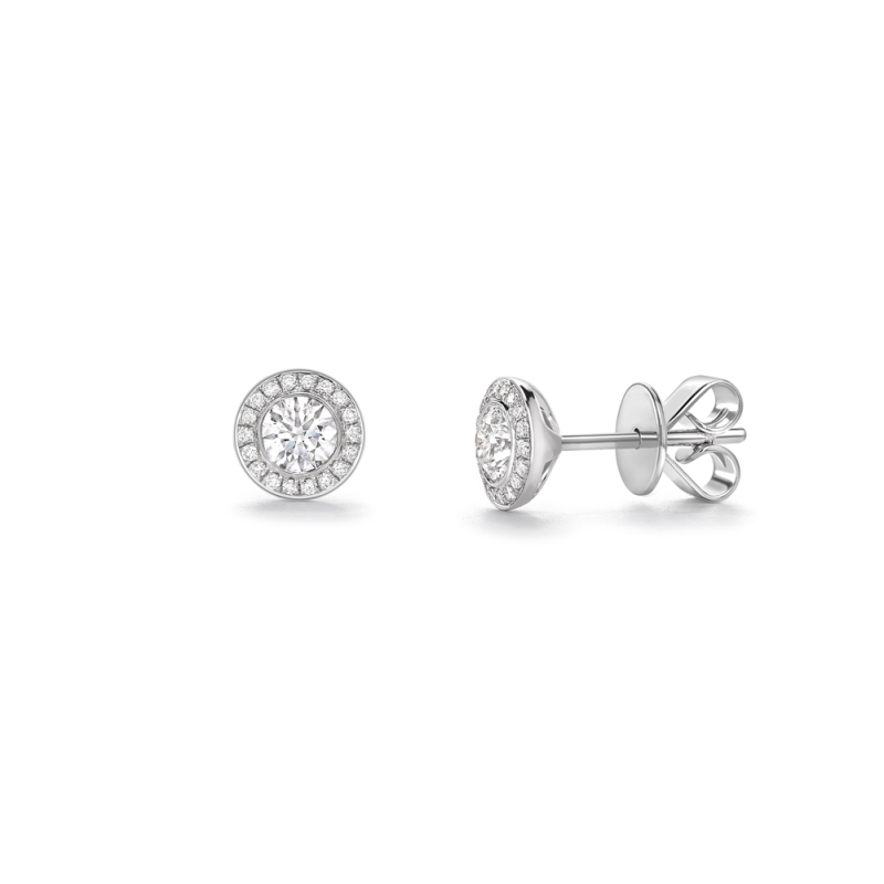 Brilliant cut diamond rubover set cluster earrings in 18ct white gold, 2562