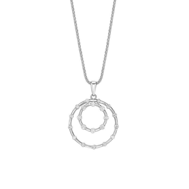 Brilliant cut diamond twin circles pendant in 18ct white gold, 2563