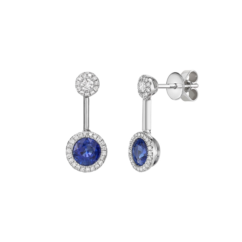 Sapphire & diamond twin cluster drop earrings in 18ct white gold, 2557
