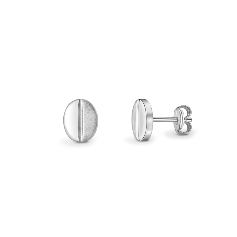 9ct white gold polished & satin oval stud earrings, 286