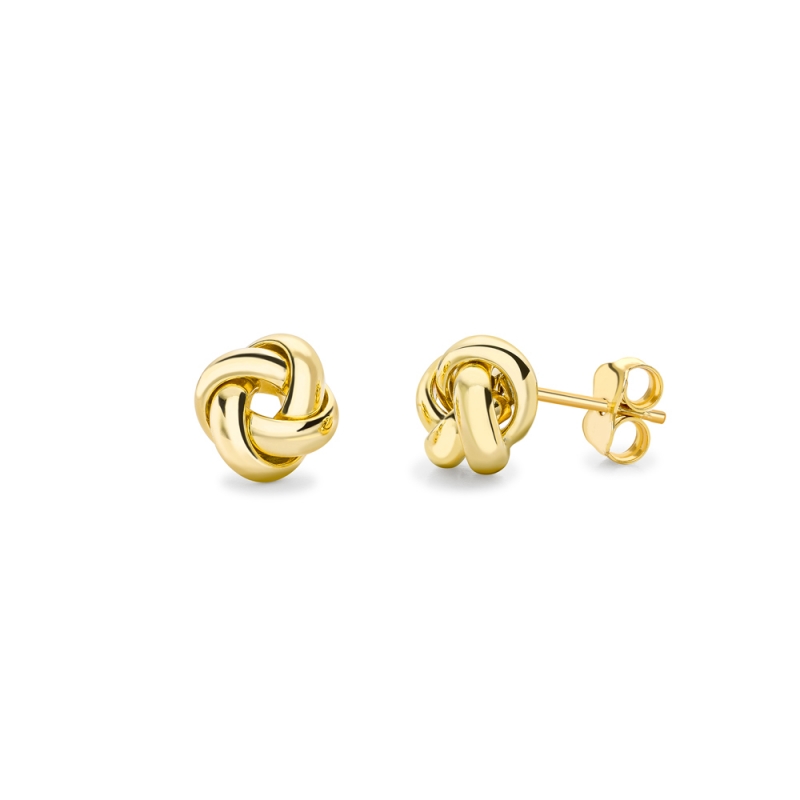 9ct yellow gold four strand open knot stud earrings, 2907