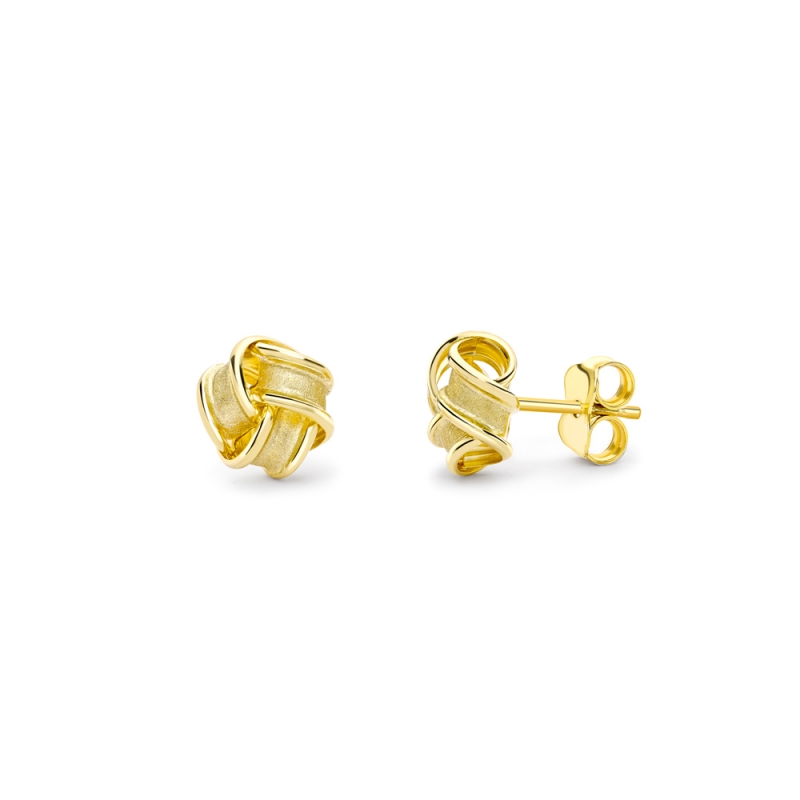 9ct yellow gold three strand polished & satin knot stud earrings, 2906