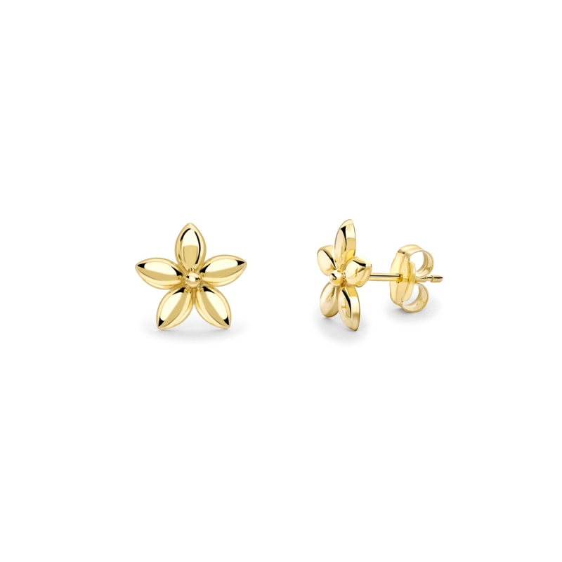 9ct yellow gold five petal daisy stud earrings, 3046