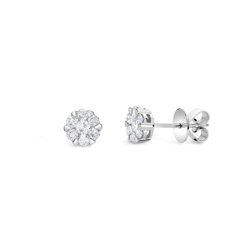 Brilliant cut diamond claw set round cluster earrings in 18ct white gold, 3026