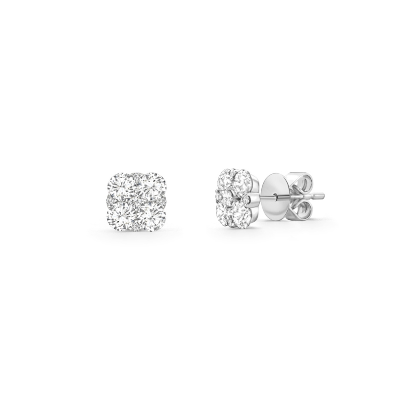 Brilliant cut diamond cushion shaped cluster earrings in 18ct white gold, 3173