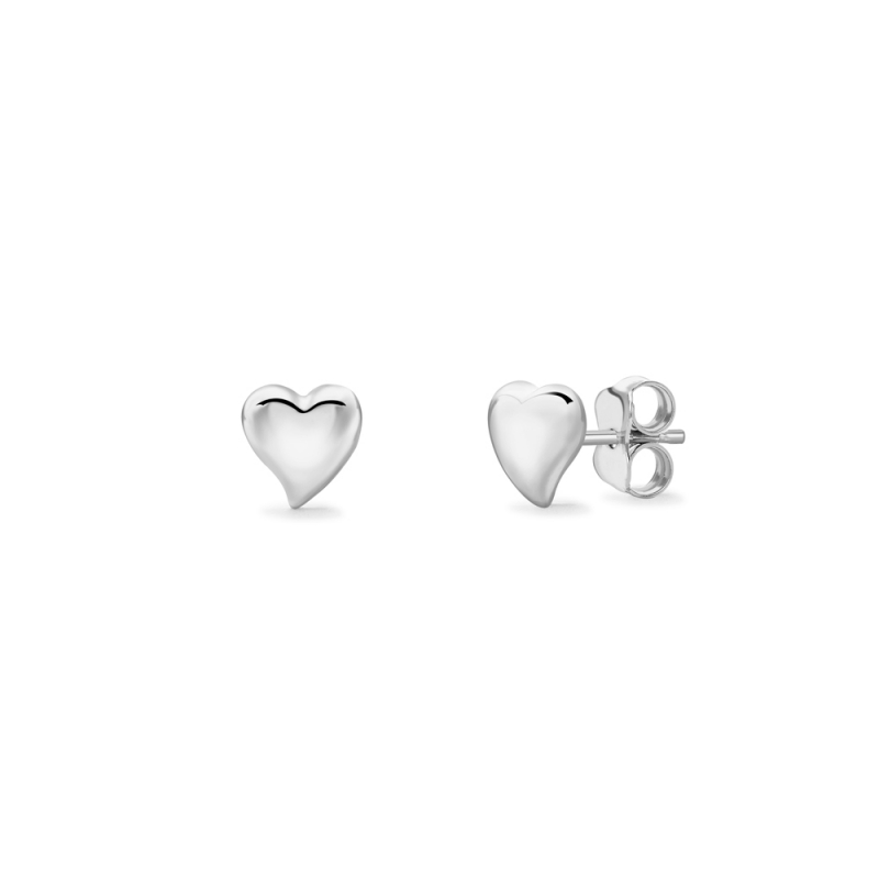 9ct white gold polished love heart stud earrings, 3228
