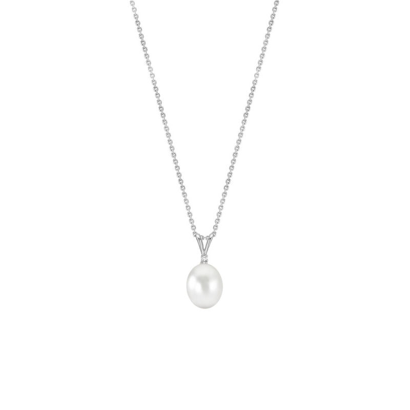 Freshwater cultured pearl & diamond pendant in 9ct white gold, 3293