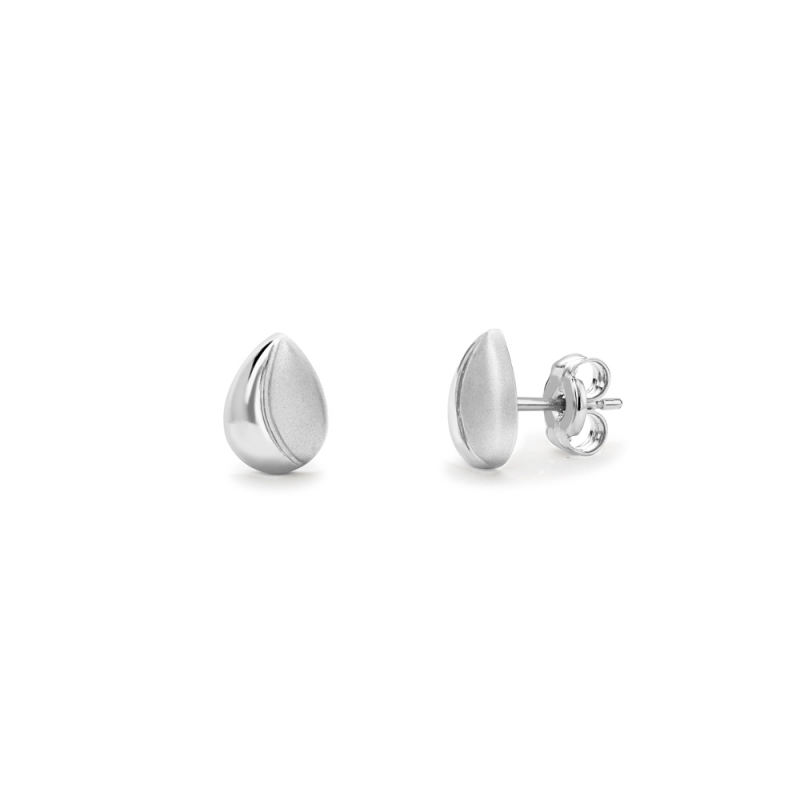 9ct white gold polished & satin pear stud earrings, 3356