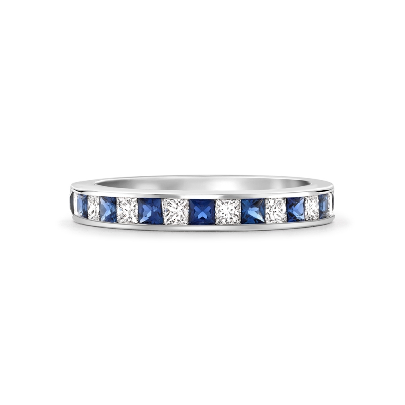 Sapphire & diamond channel set half eternity ring in platinum, 3334