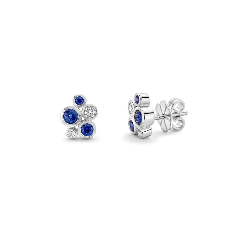 Sapphire & diamond "bubble" stud earrings in 18ct white gold