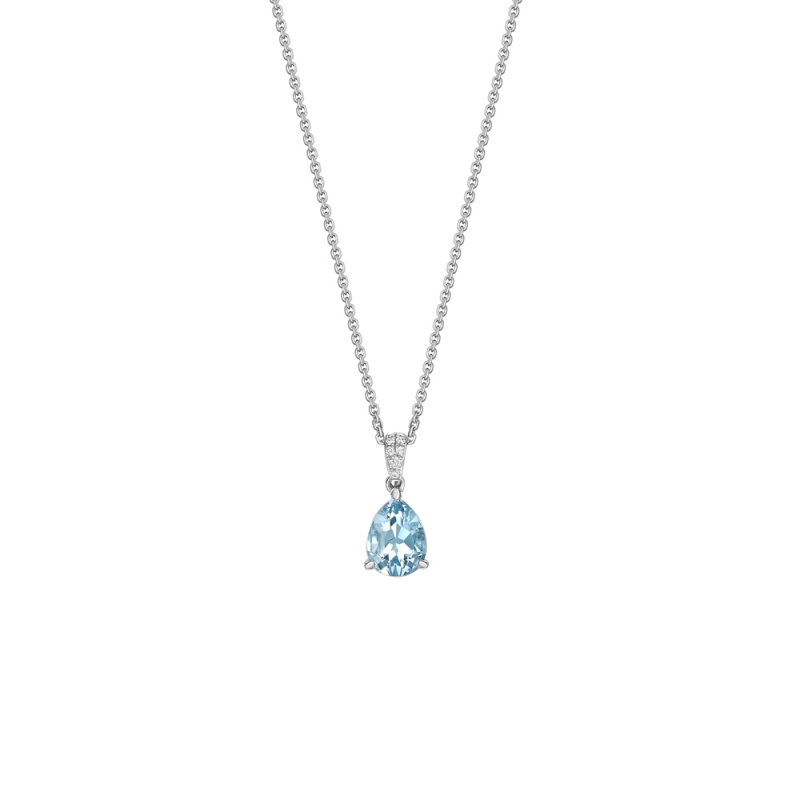 Aquamarine & diamond pear shaped pendant in 18ct white gold, 402