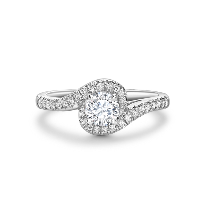Brilliant cut diamond ring with diamond twist cluster & shoulders, 436