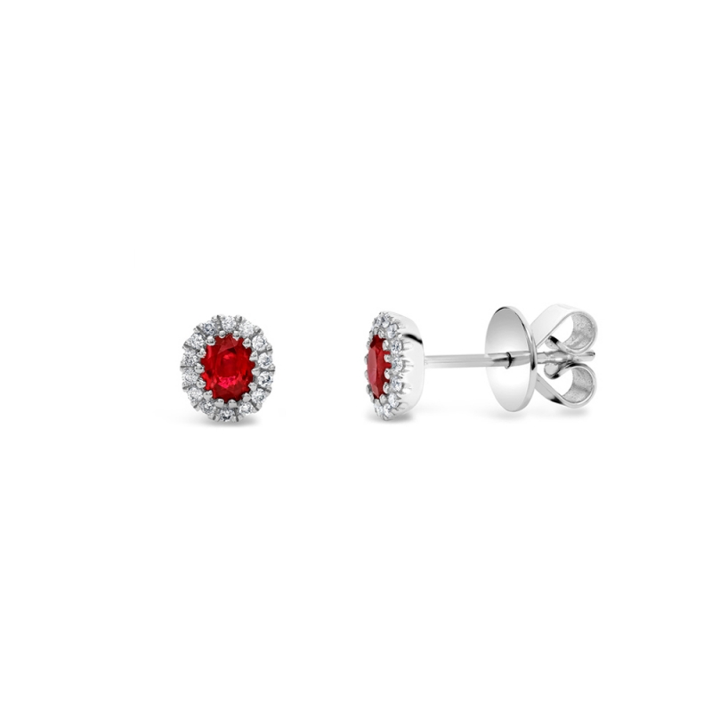Ruby & diamond oval cluster stud earrings in 18ct white gold, 4685