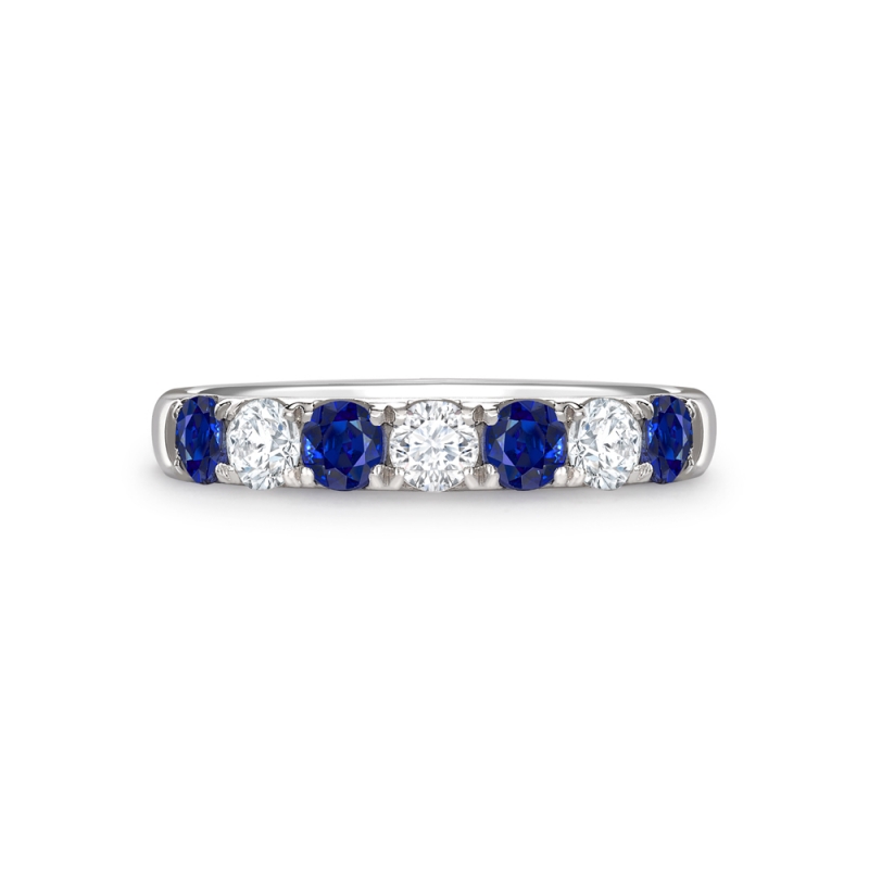 Sapphire & diamond claw set half eternity ring in 18ct white gold, 468