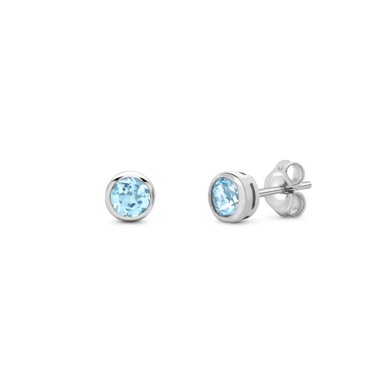 Blue topaz rubover set stud earrings in 9ct white gold, 4912