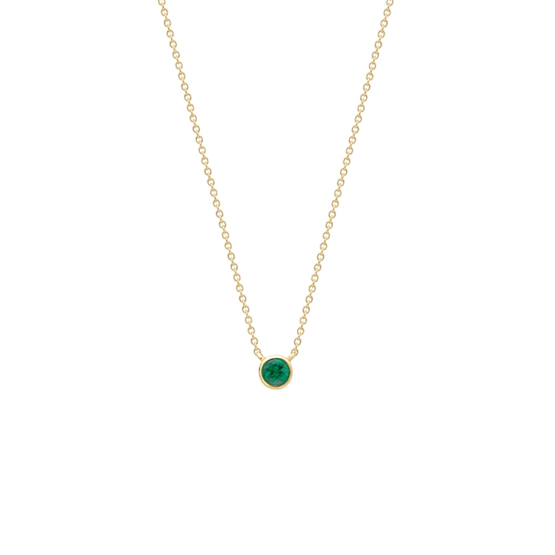 Emerald rubover set solitaire pendant in 18ct yellow gold, 5033