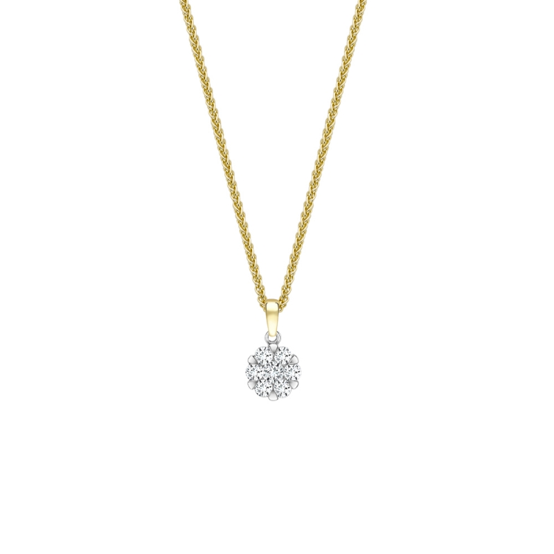 Brilliant cut diamond cluster pendant in 18ct yellow gold, 5180