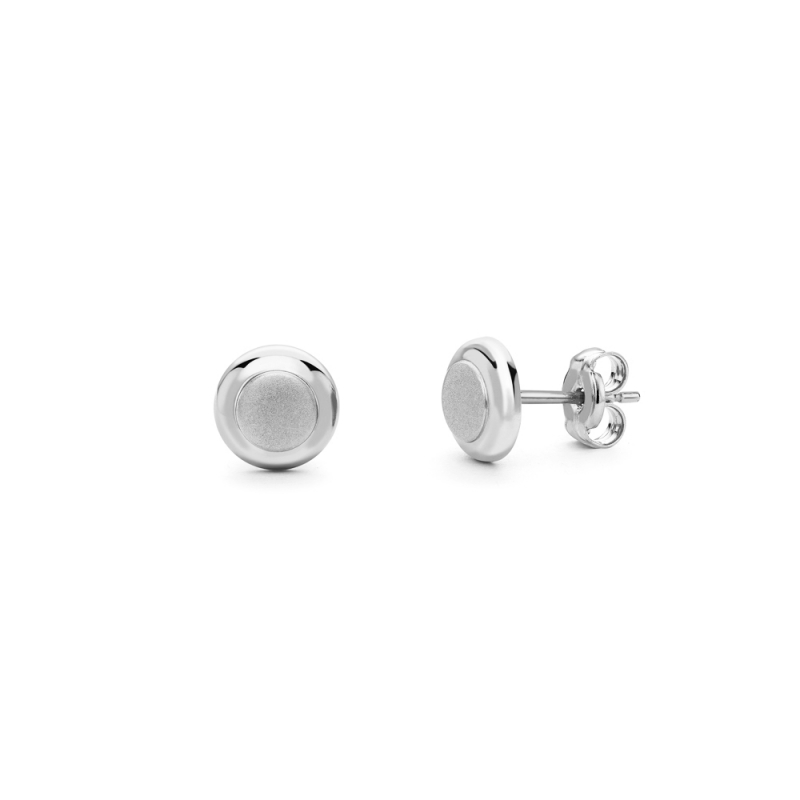 9ct white gold polished & satin round stud earrings, 5235