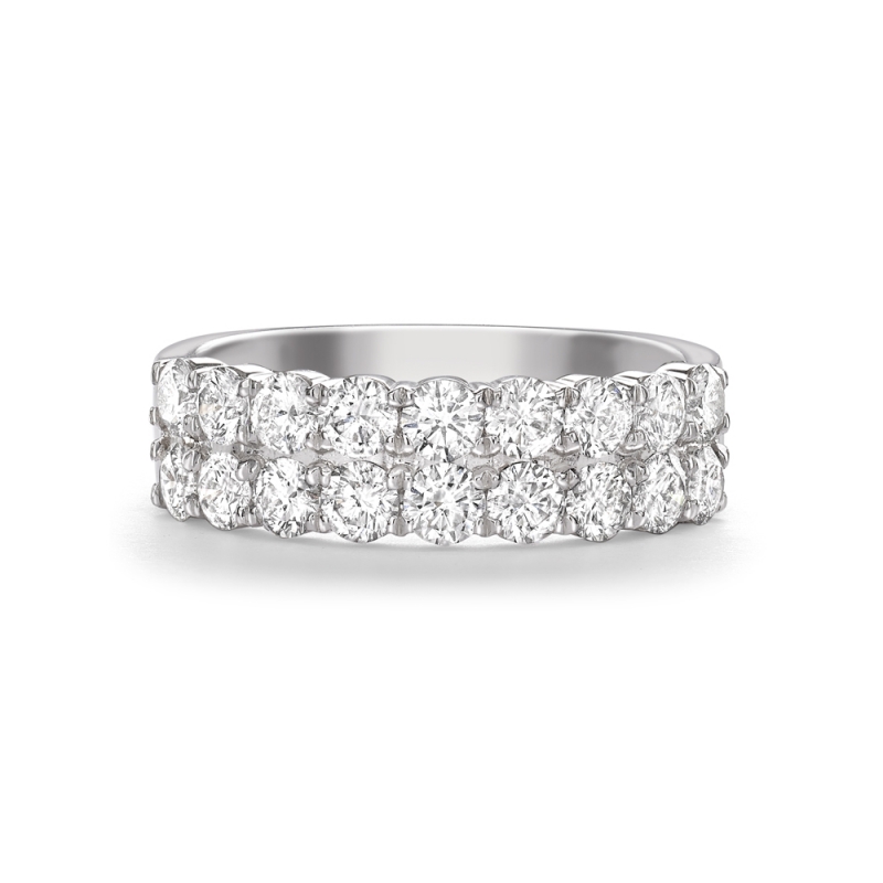 Brilliant cut diamond claw set two row eternity ring in platinum, 651