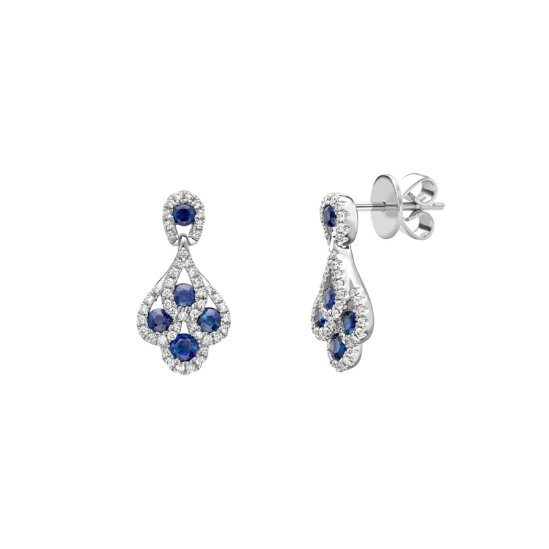 Sapphire & diamond "peacock feather" drop earrings in 18ct white gold, 926