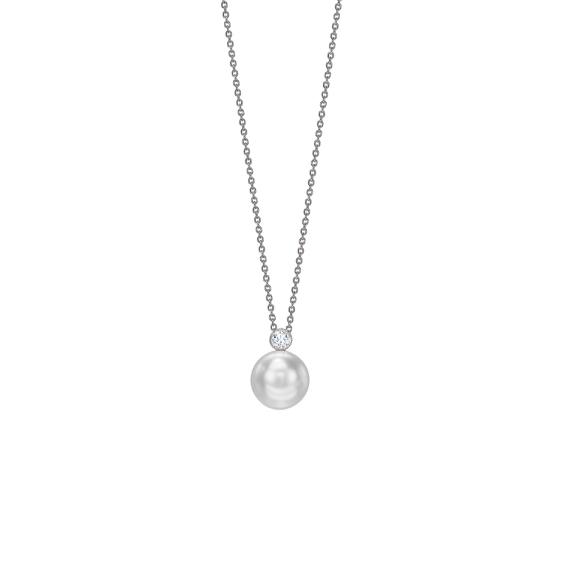 Freshwater cultured pearl & diamond pendant in 18ct white gold, 937,  [product_GENDER]